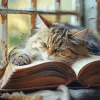 Cat Sleeping On Book Diamond Painting