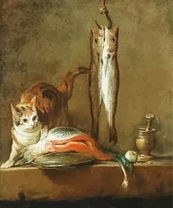Cat Stealing Fish Diamond Painting