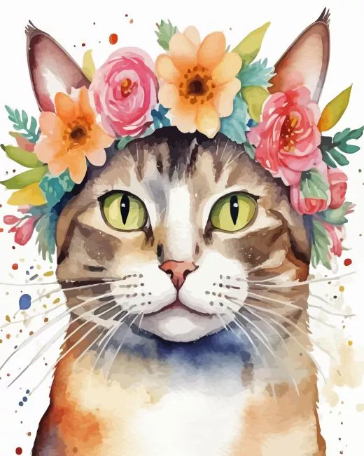 cat wearing flower crown Diamond Paintings Cat Wearing Flower Crown Diamond Painting