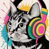 Cat Wearing Headphones Art Diamond Painting
