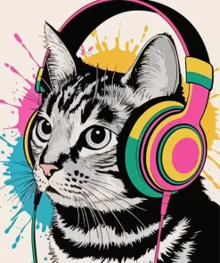 Cat Wearing Headphones Art Diamond Painting