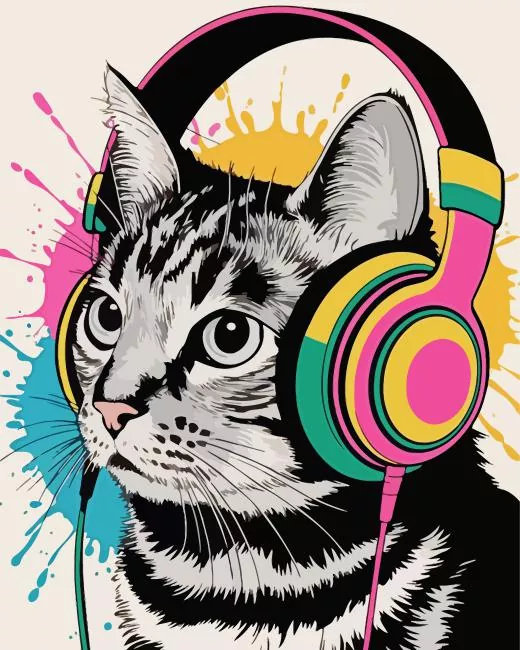 cat wearing headphones art Diamond Paintings Cat Wearing Headphones Art Diamond Painting