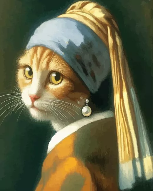 cat with a pearl earring art Diamond With Numbers Cat With A Pearl Earring Art Diamond Painting