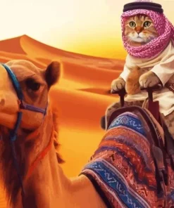 Cat With Arab Hat On Camel Diamond Painting