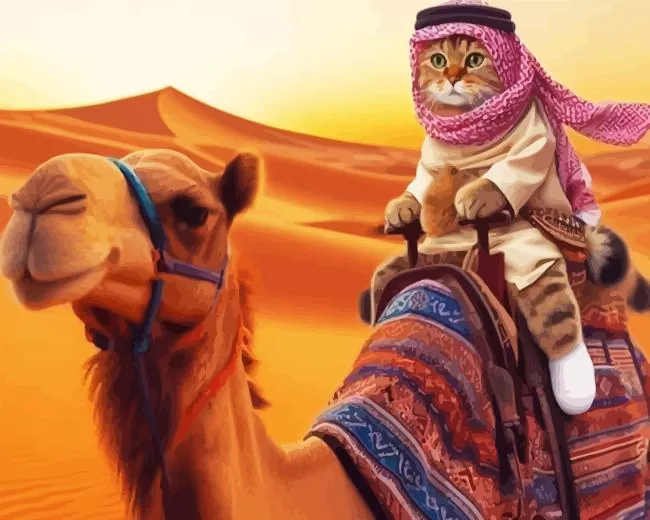 cat with arab hat on camel Diamond Paintings Cat With Arab Hat On Camel Diamond Painting
