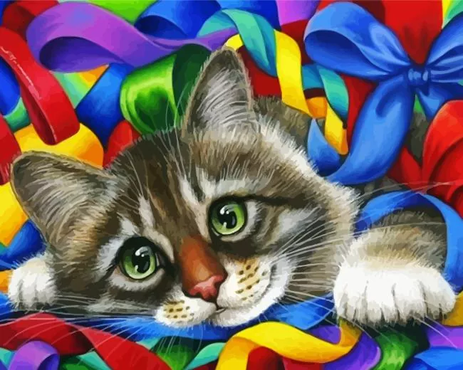 cat with ribbons Diamond With Numbers Cat With Ribbons Diamond Painting