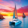 Catamaran Sailing At Sunset Diamond Painting