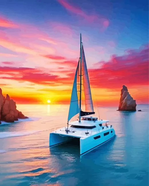 catamaran sailing at sunset Diamond Paintings Catamaran Sailing At Sunset Diamond Painting