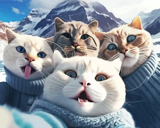 cats group selfie Diamond With Numbers Cats Group Selfie Diamond Painting