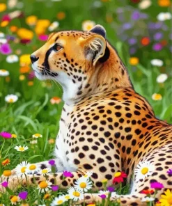 Cheetah And Flowers Diamond Painting