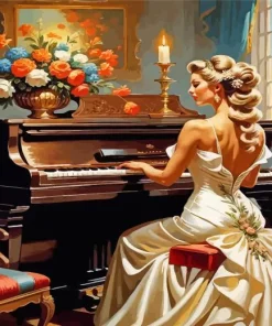 Classy Girl Playing Piano Diamond Painting
