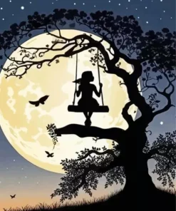 Cool Girl On A Swing Silhouette Art Diamond Painting