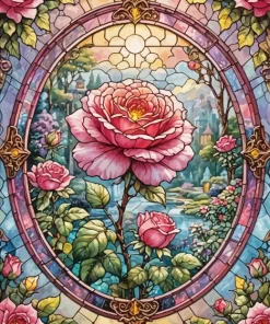 Cool Glass Pink Rose Art Diamond Painting