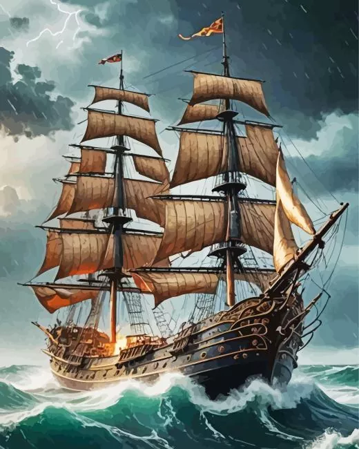 cool sailing ship in a storm Diamond By Numbers Cool Sailing Ship In A Storm Diamond Painting