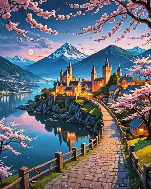 cool scenery cherry blossom art Diamond By Numbers Cool Scenery Cherry Blossom Art Diamond Painting