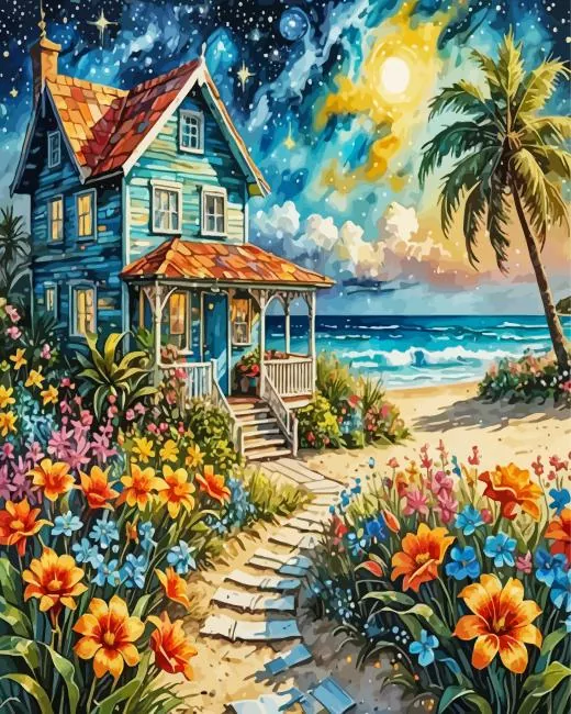 cool seascape flowers art Diamond Paintings Cool Seascape Flowers Art Diamond Painting