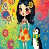 Cute Girl And Penguin Diamond Painting