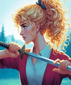 Cute Girl And Sword Diamond Painting