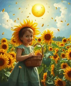 Cute Girl Holding A Basket Diamond Painting