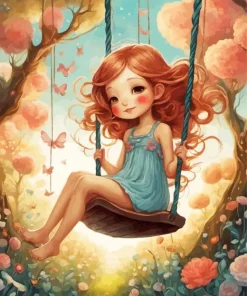 Cute Girl On A Swing Art Diamond Painting
