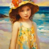 Cute Girl On Beach Diamond Painting