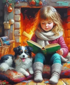 Cute Girl Reading A Book Diamond Painting