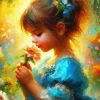 Cute Girl Smelling Flower Diamond Painting