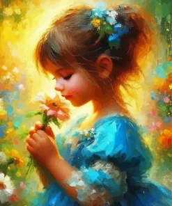 Cute Girl Smelling Flower Diamond Painting