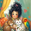 Cute Little Girl And Her Pets Diamond Painting