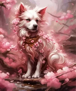 Cute Sakura Dog Diamond Painting