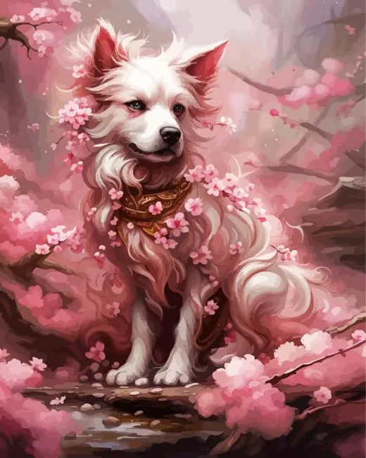 cute sakura dog Diamond Paintings Cute Sakura Dog Diamond Painting