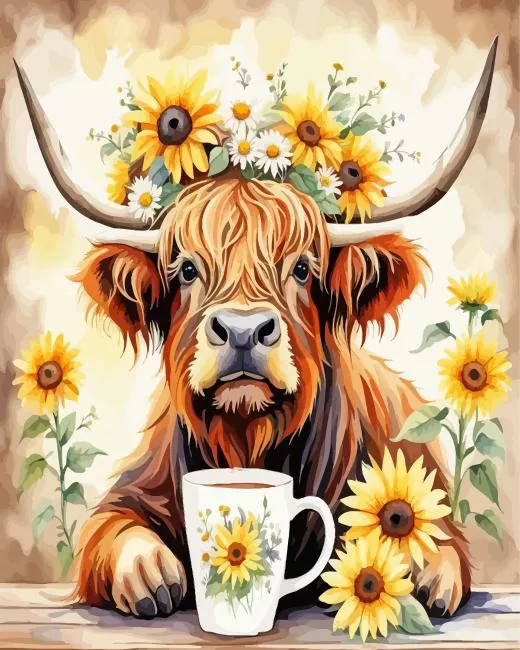 floral scottish cow Diamond Paintings Floral Scottish Cow Diamond Painting