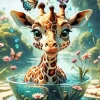 Giraffe And Butterflies Art Diamond Painting