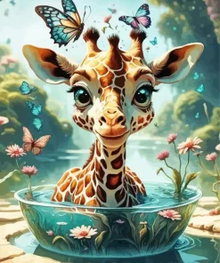 Giraffe And Butterflies Art Diamond Painting