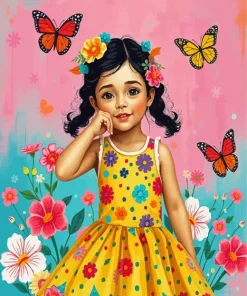 Girl And Butterflies Diamond Painting