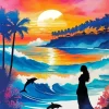 Girl And Dolphin Silhouette Diamond Painting
