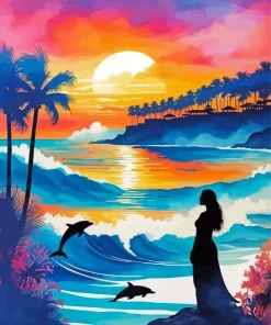 Girl And Dolphin Silhouette Diamond Painting