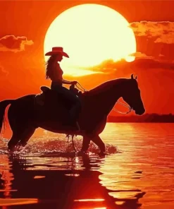 Girl Horse Silhouette Sunset Diamond Painting