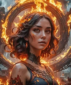 Girl In Fire Diamond Painting