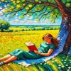 Girl Laying Down Reading Under Tree Diamond Painting