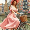 Girl With Bicycle In Amsterdam Diamond Painting