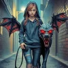 Girl With Demon Dog Diamond Painting