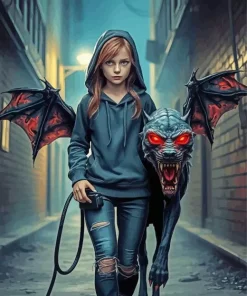 Girl With Demon Dog Diamond Painting