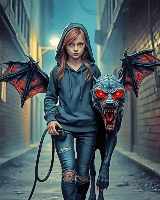 girl with demon dog Diamond Paintings Girl With Demon Dog Diamond Painting
