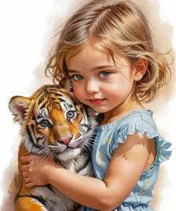 Girl With Tiger Art Diamond Painting