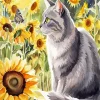 Grey Cat And Sunflower Diamond Painting