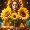 Lady Holding Sunflowers Diamond Painting