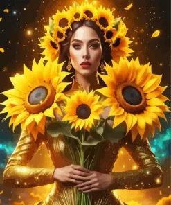 Lady Holding Sunflowers Diamond Painting