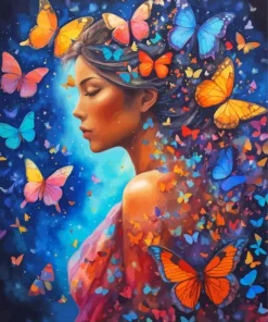 Lady With Butterflies Art Diamond Painting