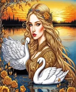 Lady With Swans Diamond Painting